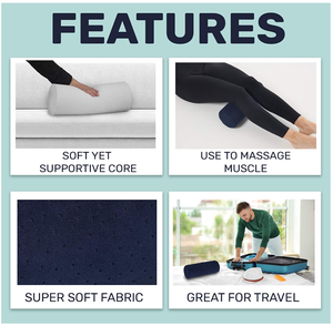 Coussin rond cervical avec <span class=keywords><strong>housse</strong></span> amovible et lavable en coton tricoté 100% et rembourrage en mousse à mémoire <span class=keywords><strong>de</strong></span> forme, conçu <span class=keywords><strong>de</strong></span> manière ergonomique - Product Image 2