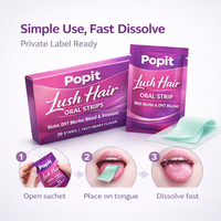 Bandes buccales Popit Lush Hair avec biotine, mélange bloqueur de DHT et vitamines pour soutenir la santé et la nutrition des cheveux