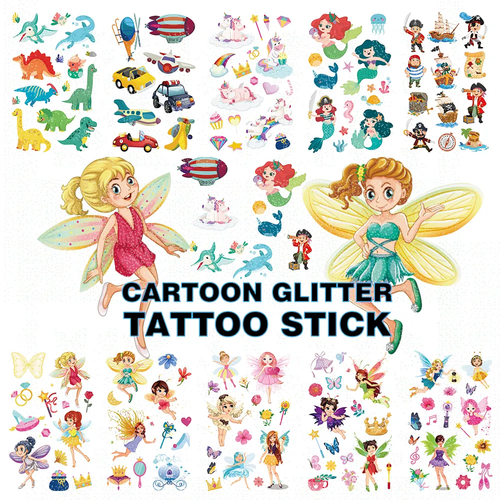 Groothandel Kids Glitter Tijdelijke Tattoos, Fairytale Ijs Body Tattoo Stickers Voor Meisjes