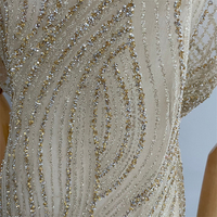 Vente flash - Tissu en dentelle à rayures dorées et argentées de luxe avec strass et paillettes pour robe de soirée