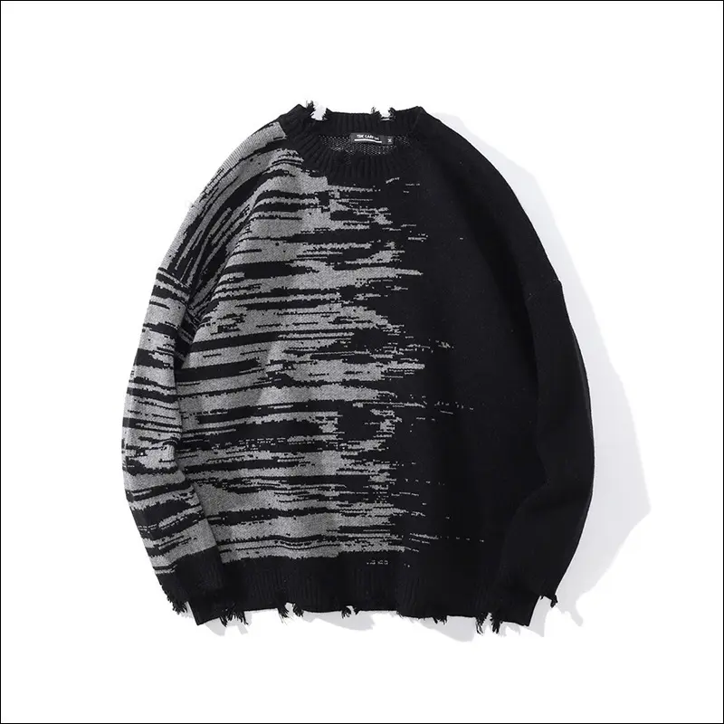 Latest Designs Vintage Ripped Loose Knit Round Neck Oversized Unisex Men pullover sweater for men