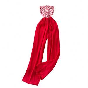 Mono largo casual de primavera sin tirantes, sin mangas, de cintura alta, transpirable, con encaje floral y patchwork para mujer al por mayor - Product Image 5