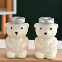Gobelet à boisson en PET de 400 ml en forme d'ours populaire, bouteille de thé au lait avec bouchon à vis, gobelet à thé jetable de dessin animé
