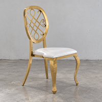 Chaise de banquet ornée en acier inoxydable doré avec dossier en diamant et siège en cuir PU