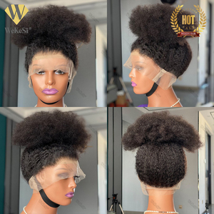 Natural Color 18 Inch 250% Density <strong>Afro</strong> Curly Human Hair Transparent 360 Lace Frontal <strong>Wigs</strong> <strong>Afro</strong> Curly Bob <strong>Wigs</strong> for Black Women - Product Image 2