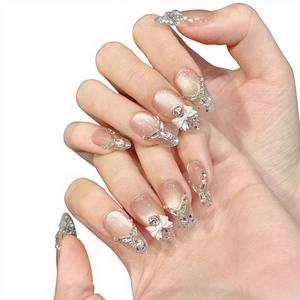 Nouvelles extensions d'ongles artificielles à presser, rose délicat, effet œil-de-chat, minimalistes, luxueuses, élégantes, faites à la main, forme Stiletto, pour salon - Product Image 1