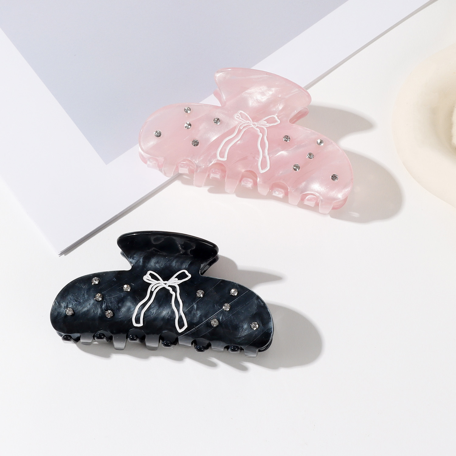 Rhinestone Bow Hair Clips for Girls Teens Sparkling Plastic Barrettes with Bowknot Cute Hair Accessories
