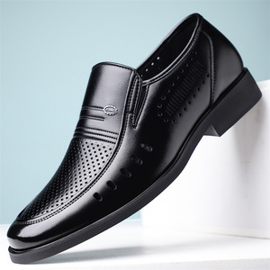 Breathable <b>Split</b> Leather Loafers Pointed <b>Toe</b> Office Career Men's Dress <b>Shoes</b> Rubber Outsole Pu Lining Solid Pattern - Product Image 1