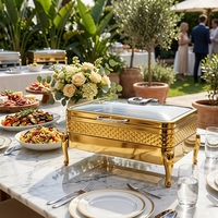 Plat à réchaud ORIX 9L en acier inoxydable martelé doré avec couvercle en verre pour buffet de mariage et hôtel de luxe