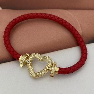 Sang Trọng Zircon Tình Yêu Vòng Đeo Tay Trái Tim Cho Mẹ Cặp Vợ Chồng Màu Handmade Xoắn Da Bangle Vòng Đeo Tay Đồ Trang Sức Quà Tặng - Product Image 3