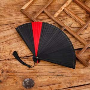 Éventail pliant en bambou, tissu imitation soie peint en noir, cadeaux de mariage, cadeaux de fête prénatale avec sacs cadeaux, respectueux de l'environnement - Product Image 2