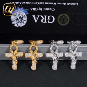 Boucles d'oreilles créoles de luxe en argent S925 plaqué or 18 carats avec croix Ankh en moissanite micro-pavée, certifiées GRA, unisexe - Product Image 6