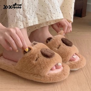 XIXITIAO 2024 ucuz kış rahat erkekler Capybara yatak odası bayanlar terlik 8 kawaii ev kabarık ev sahte bulanık terlik kadınlar için - Product Image 5