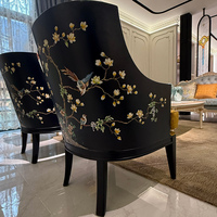 Fauteuil d'appoint incurvé en chenille texturée, style Art déco Chinoiserie, peint à la main, motif floral oriental, du milieu du siècle, pour salon et loisirs