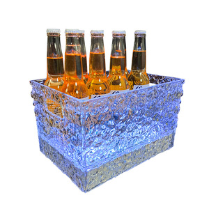 Cubeta de Hielo Acrílica Iluminada con LED, Diseño Moderno Rectangular, Enfriador de Bebidas para Fiestas - Product Image 1