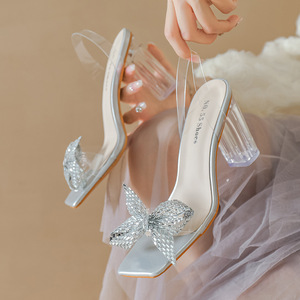 S0169Y Sandales à bout ouvert à la mode Forage sexy S'inclinant Talon en cristal transparent Tempérament à talons hauts - Product Image 2