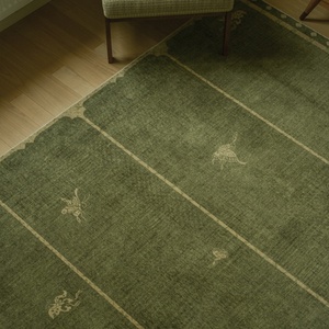 Tapis imprimé de style mi-siècle vert luxueux haut de gamme en mélange de laine, fabriqué à la machine, écologique, pour salon et chambre à coucher - Product Image 5