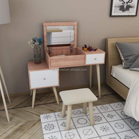 Coiffeuse en bois avec miroir et tabouret, Table de toilette, nues, Chic, grande coiffeuse pour filles, rangement de maquillage, grand meuble