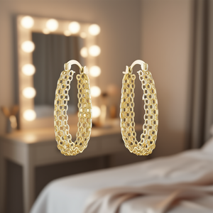 Orecchini a Cerchio con Catena Dorata, Placcati in Oro 18K, in Lega di Zinco, Gioielli alla Moda per Donna, Orecchini Grandi e Vistosi per Feste - Product Image 2