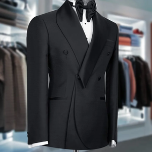 Trajes Negros <span class=keywords><strong>para</strong></span> <span class=keywords><strong>Hombre</strong></span> con Solapa de Chal, Formales de 2 Piezas, Chaqueta y Pantalón, Cruzados, Estilo Casual de Negocios, <span class=keywords><strong>para</strong></span> Novio, <span class=keywords><strong>Boda</strong></span>, Fiesta, Blazer y Esmoquin - Product Image 1