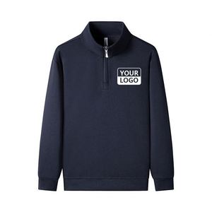 Customizable Solid Color Collar <b>Light</b> Weight Breathable Men's Hoodies High <b>Neck</b> Zip Sweatshirts - Product Image 5