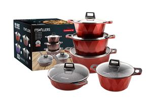 Lot de 10 casseroles en aluminium antiadhésives, design <span class=keywords><strong>3D</strong></span> à facettes, comprenant des casseroles profondes de 20/24/28/32 cm et une poêle peu profonde de 28 cm - Product Image 5