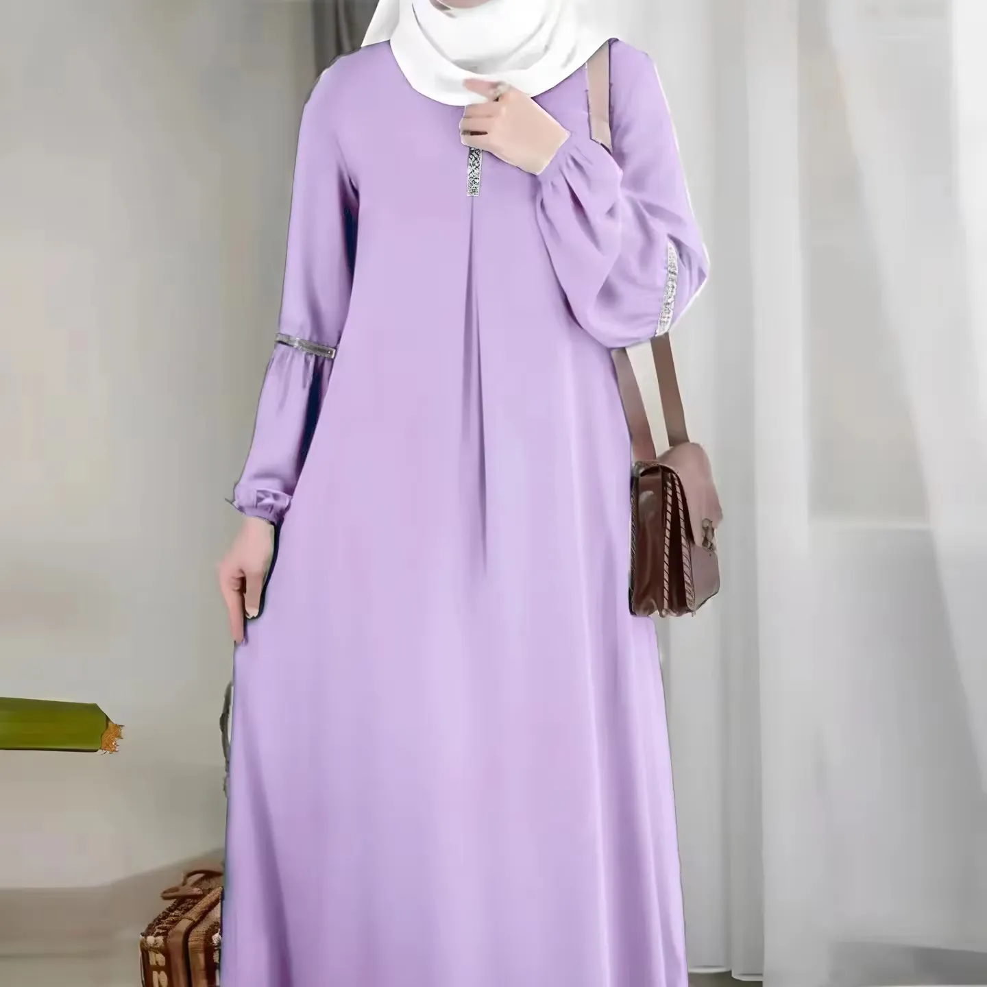 Mode muslimisch Abaya Hijab Kleid Damen lässige Pailletten Sundress solide Party Feiertag Vestido lange Ärmel islamische Kleidung