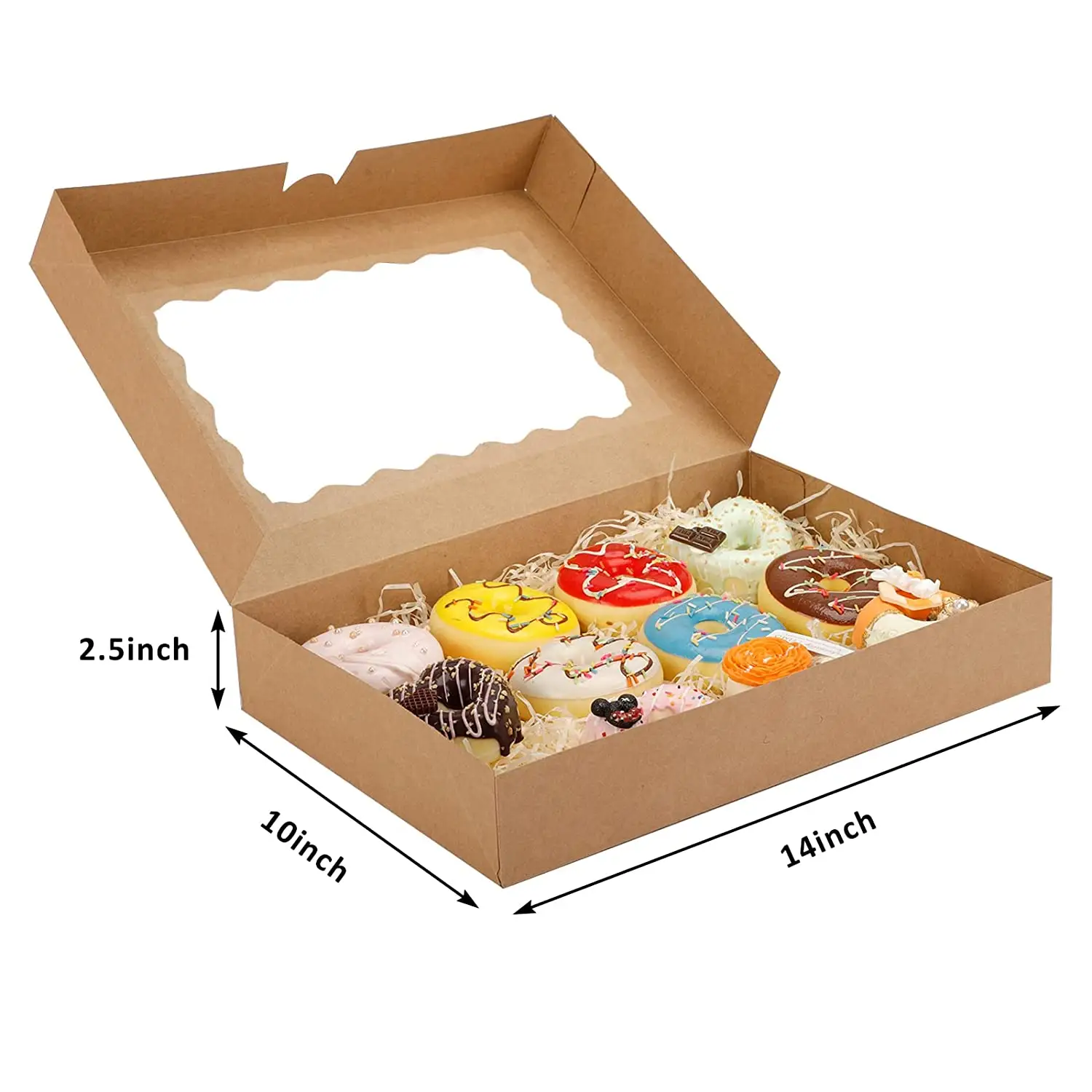 Back boxen 14-Zoll-Keksdosen mit Fenster 14 "x 10" x 2,5 "Brown Treat Boxes für Schokoladen erdbeeren, Donuts, Pies