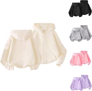 Felpe <span class=keywords><strong>con</strong></span> Cappuccio e <span class=keywords><strong>Zip</strong></span> per Ragazze, Classiche a Maniche Lunghe, Oversize <span class=keywords><strong>con</strong></span> <span class=keywords><strong>Zip</strong></span> Integrale per Adolescenti e Bambine - Product Image 3