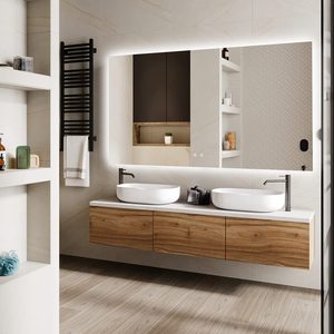 <span class=keywords><strong>Miroir</strong></span> mural intelligent rectangulaire anti-buée avec capteur de lumière LED et design moderne pour appartements - Product Image 5