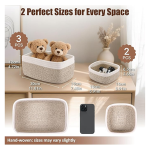 Cotton & Jute Woven <b>Basket</b> Set | Handmade Two-Tone Storage Bins for Closet, <b>Laundry</b> & Living Room | OEM Home Organizer - Product Image 3
