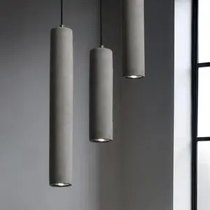 Lampu gantung beton semen Nordic, lampu gantung industri dekorasi ruang tamu dapur kamar tidur Bar tabung panjang Modern