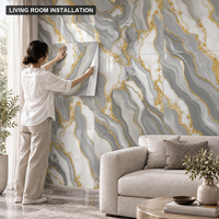 Papier peint autocollant en marbre gris, blanc et or, 60x60 cm, avec surface en PET et mousse IXPE pour murs intérieurs