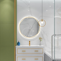 Miroir de salle de bain rond moderne à LED, mural, anti-buée et éclairé, cadre en alliage d'aluminium classé IP65 pour les hôtels