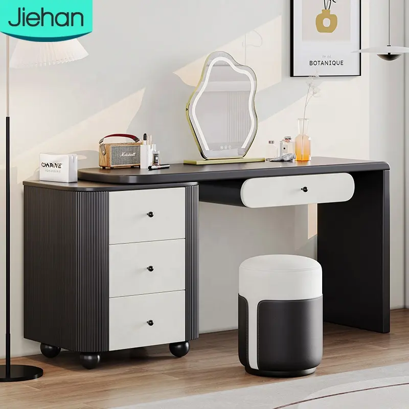 Mobilier pour salon de chambre à coucher pour femmes, designs modernes et simples, beau blanc noir, ensemble de coiffeuse avec miroir à led