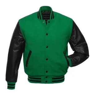 Giacche da Baseball da uomo Letterman con Logo ricamato personalizzato con maniche in pelle