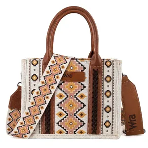 Tas Tote wanita Bohemian Aztec, tas jinjing kanvas cantik, tas bahu ritsleting harian, Retro, kapasitas besar, merek mewah