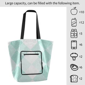 Bolsa de Mano Personalizada de Nailon, Color Blanco Menta, con Diseño de Diamantes, Bolsillo con Cremallera, para Compras y Promoción Comercial - Product Image 4