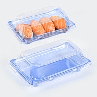 Conteneur alimentaire rectangulaire jetable en PET personnalisé pour la vente en gros, barquette à sushi bleue en plastique pour la livraison et la restauration