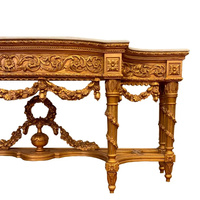 Table d'appoint en marbre naturel français Villa Table d'angle en bois massif doré sculpté à la main avec miroir Bureau d'angle vintage