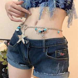 New Punk Star Metal Waist Chain Belt For Women Girls Body Chains Jewelry Accessories Retro Starfish Seashell Crystal Chains Belt - Product Image 3