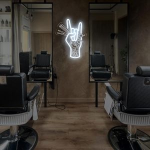 Enseigne néon LED en acrylique « Main tenant des ciseaux et un peigne » pour studio de coiffure et salon de beauté, décoration facile à installer 15.734L X 11.834W - Product Image 5