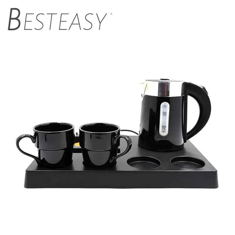 CE 0.6l customized hotel white black travel water kettles hotel electric kettle tray set