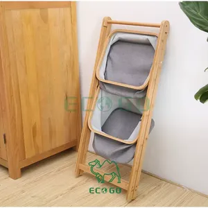 Wholesale Eco-friendly Foldable Clothes 2 Tier Bamboo Laundry <b>Hamper</b> Bamboo Laundry <b>Basket</b> With Storage Bag - Product Image 4