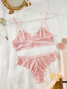 طقم لانجري صيفي من الدانتيل الفرنسي الشفاف، حمالة صدر وسروال داخلي مثير للنساء، قطعة علوية رقيقة خفيفة الوزن، ملابس نوم أنيقة خاصة مكونة من قطعتين - Product Image 3