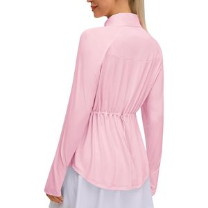 Camiseta de protección solar UPF 50+ para mujer, ligera, de manga larga, con cremallera, corte ajustado, cintura ceñida, chaqueta deportiva - Product Image 1