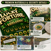 Billet de loterie à gratter de haute qualité, vernis brillant, couleur intégrale, thème Fortune, données variables, 100 % protégé