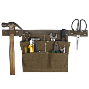 Canvas <b>Tool</b> Waist <b>Bag</b> 5-9 Pockets Adjustable Strap Mud Color <b>Tool</b> Storage Belt For Workshop Use - Product Image 3