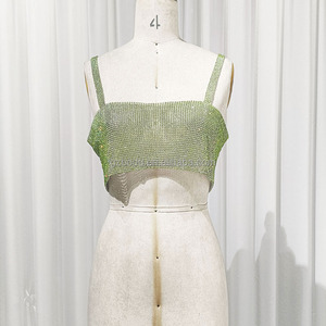 2023 Trendy Green Crystal Chain Mail Metal Rhinestone Mesh Sexy Tank Top para mujeres de moda - Product Image 1
