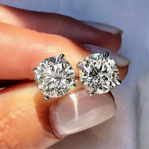 Orecchini a Perno Classici a Quattro Punte Rotondi per Donne, Brillanti Orecchini Solitari, Gioielli di Moda Quotidiana - Product Image 2
